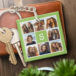 Photo Collage Custom Monogram - Lime Green Keychain