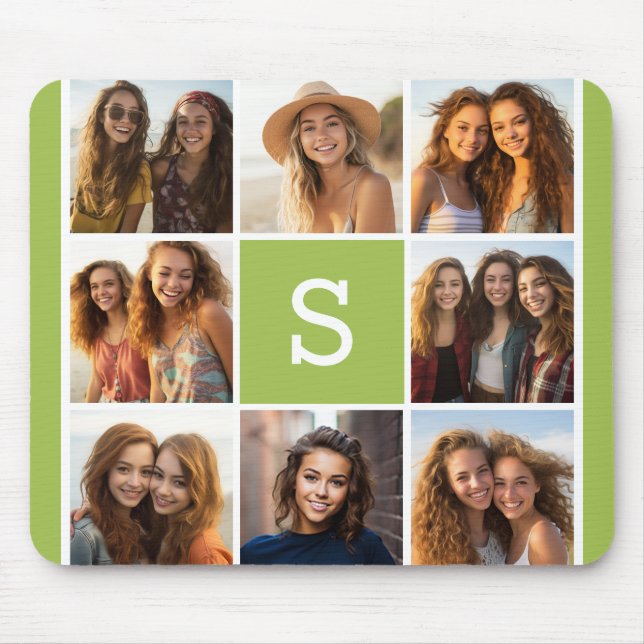 Photo Collage Custom Monogram - Lime Green Mouse Pad (Front)