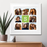 Photo Collage Custom Monogram - Lime Green Poster<br><div class="desc">You can use Instagram photos for this design. Use 8 square photos to create a unique and personal gift. Or you can keep the hipster puppy and make a trendy keepsake. If you need to adjust the pictures,  click on the customize tool to make changes.</div>