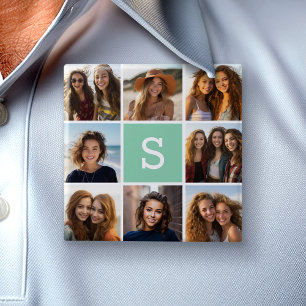 Photo Collage Custom Monogram Mint Green 2 Inch Square Button