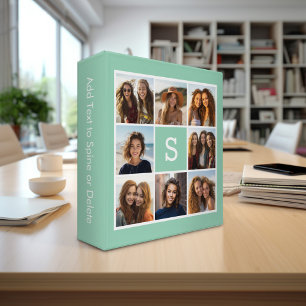 Photo Collage Custom Monogram Mint Green Binder