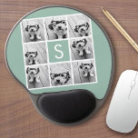 Photo Collage Custom Monogram Mint Green Gel Mouse Pad<br><div class="desc">You can use Instagram photos for this design. Use 8 square photos to create a unique and personal gift. Or you can keep the hipster puppy and make a trendy keepsake. If you need to adjust the pictures,  click on the customize tool to make changes.</div>