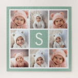 Photo Collage Custom Monogram Mint Green Jigsaw Puzzle<br><div class="desc">You can use Instagram photos for this design. Use 8 square photos to create a unique and personal gift. Or you can keep the hipster puppy and make a trendy keepsake. If you need to adjust the pictures,  click on the customize tool to make changes.</div>