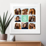 Photo Collage Custom Monogram Mint Green Poster<br><div class="desc">You can use Instagram photos for this design. Use 8 square photos to create a unique and personal gift. Or you can keep the hipster puppy and make a trendy keepsake. If you need to adjust the pictures,  click on the customize tool to make changes.</div>