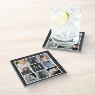 Photo Collage Custom Personalized Monogrammed Glass Coaster