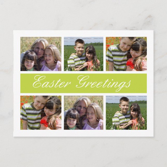 Photo Collage Customized Easter Postcards | Green (Front)