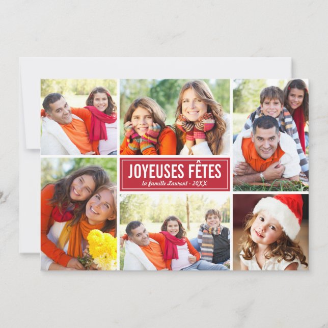 Photo Collage de Noël Carte de Voeux | en Rouge Holiday Card (Front)