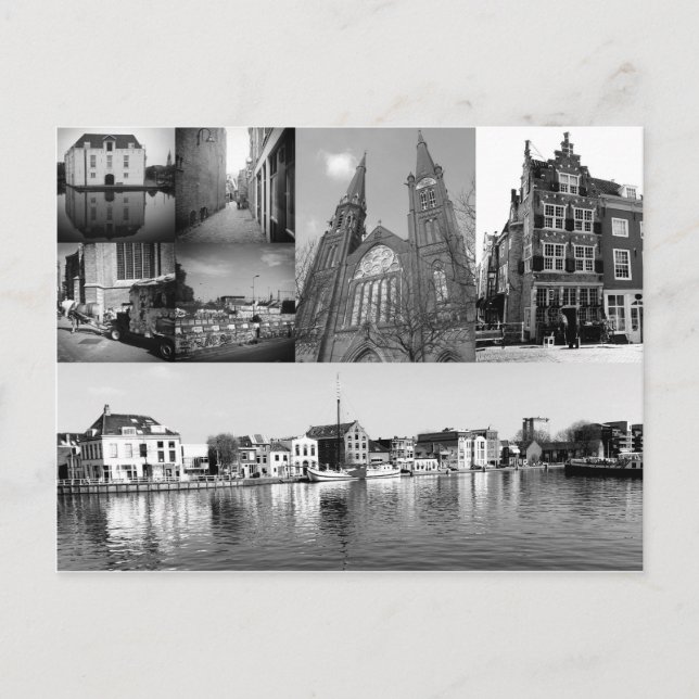 Photo collage Delft 4 in black and white Postcard (Front)