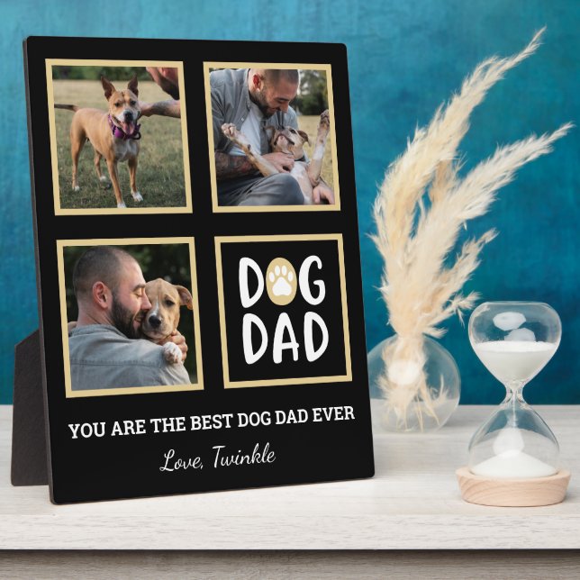 Photo Collage Dog Dad Paw Print Plaque (Side)