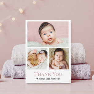 Photo Collage dusty Rose Pink Girl Baby shower Thank You Card