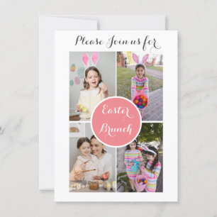 Photo collage Easter Eggs Bunny Pink Easter Brunch Invitation