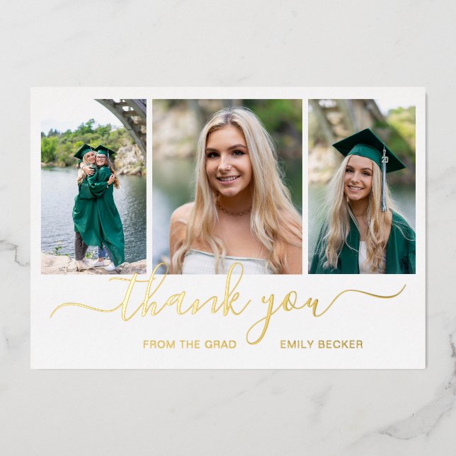Photo Collage Elegant Graduation Carte de remercie (Recto)