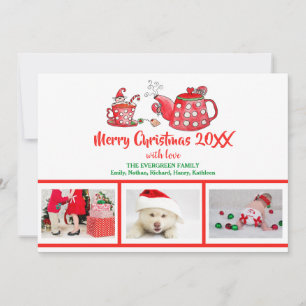 Photo Collage Elf Tea Christmas Watercolor Holiday Card