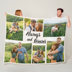 Photo Collage Engagement Newlywed Always Forever Fleece Blanket