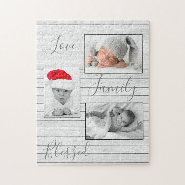 Photo Collage Famille Amour Béni Puzzle Keepsaké (Vertical)