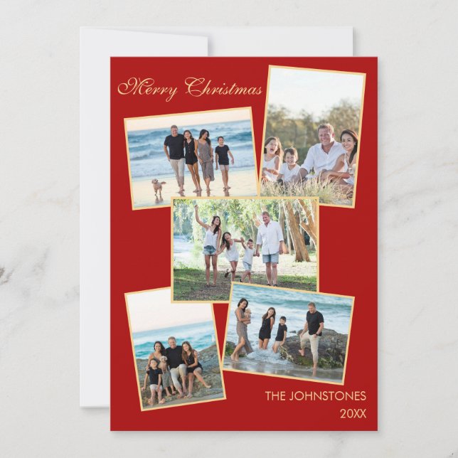 Photo Collage Family Christmas Flat Holiday Card (Front)