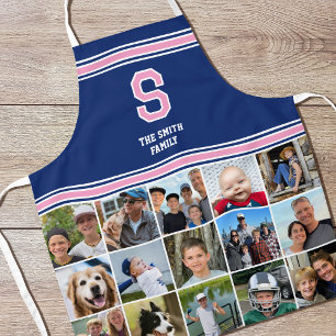 Photo Collage Family Monogram Navy Pink Apron