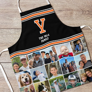 Photo Collage Family Monogrammed Orange Black Apron
