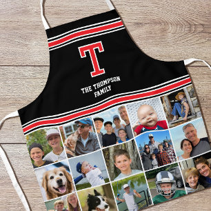 Photo Collage Family Monogrammed Red Black Apron