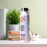 Photo collage family name lavender water bottle<br><div class="desc">Personalize and add 9 photos of family,  friends,  pets.  Add your first name and family name white letters. Lavender,  violet background</div>