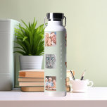 Photo collage family name sage green water bottle<br><div class="desc">Personalize and add 9 photos of family,  friends,  pets.  Add your first name and family name white letters. Sage green background</div>