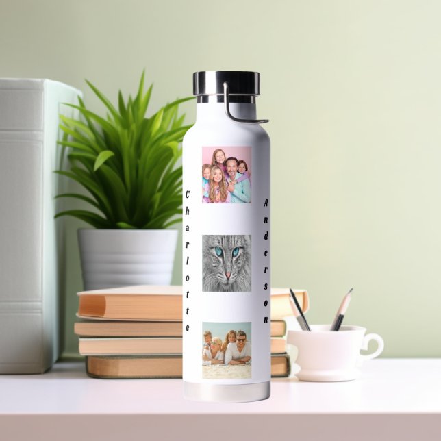 Photo collage family name water bottle (Creator Uploaded)
