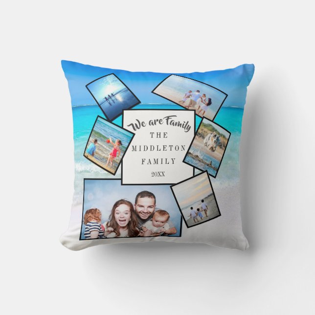 Photo Collage Family Ocean Scattered Throw Pillow (Front)