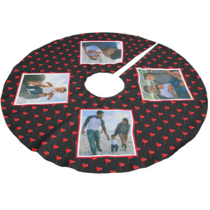 Photo Collage Family Personalized Christmas Hearts Brushed Polyester Tree Skirt