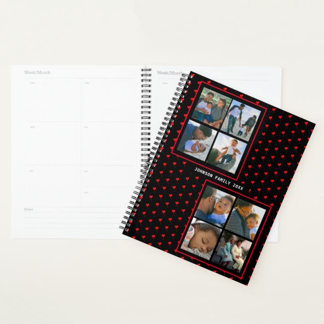 Photo Collage Family Personalized Red Heart & Name Planner (Display)