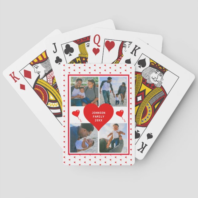 Photo Collage Family Personalized Valentine Heart Playing Cards (Back)