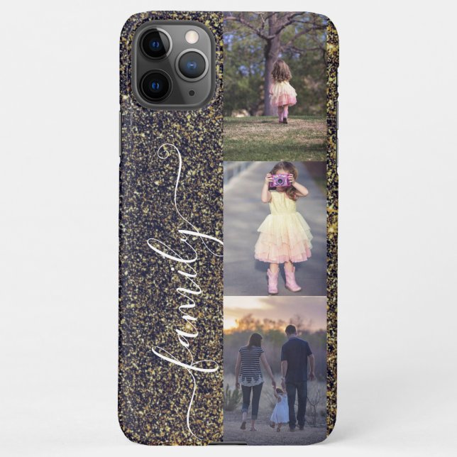 Photo Collage Family Photos Template Gold Black iPhone Case (Back)