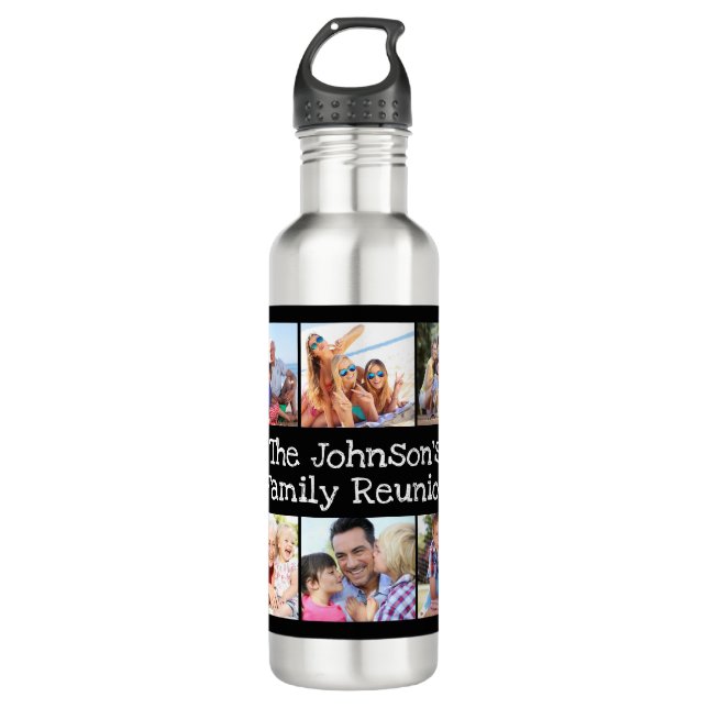 Photo Collage Family Reunion Personalized Black  710 Ml Water Bottle (Front)