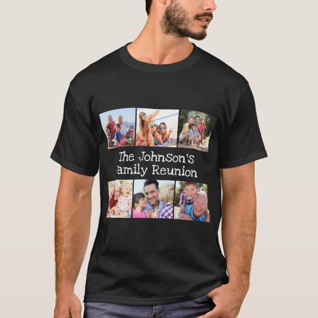 Photo Collage Family Reunion Personalized Black T-Shirt (Front)