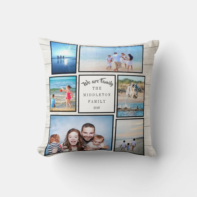 Photo Collage Family Rustic We are Family Throw Pillow (Front)