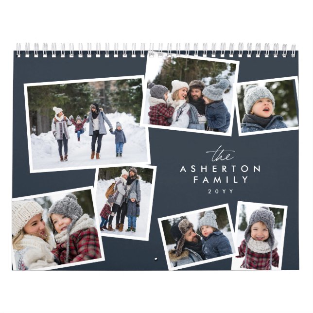 Photo collage family scrapbook navy blue calendar (Cover)