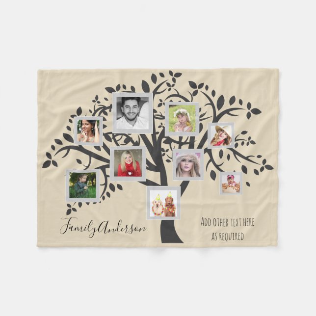 Photo Collage Family Tree Template Personalized Fleece Blanket (Front (Horizontal))