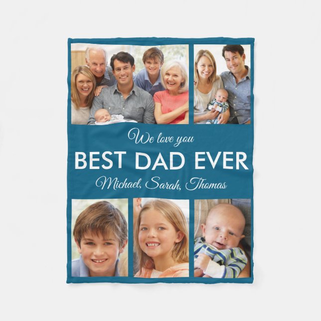 Photo Collage Fathers Day Best Dad Ever Fleece Blanket (Front)