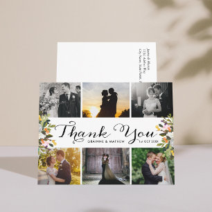 Photo Collage Floral Wedding Thank You Postcard