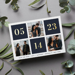 Photo Collage Foil Grid Save the Date Card