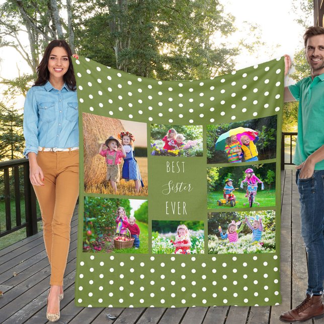 Photo Collage for Best Sister Ever Olive Green Fleece Blanket (Creator Uploaded)
