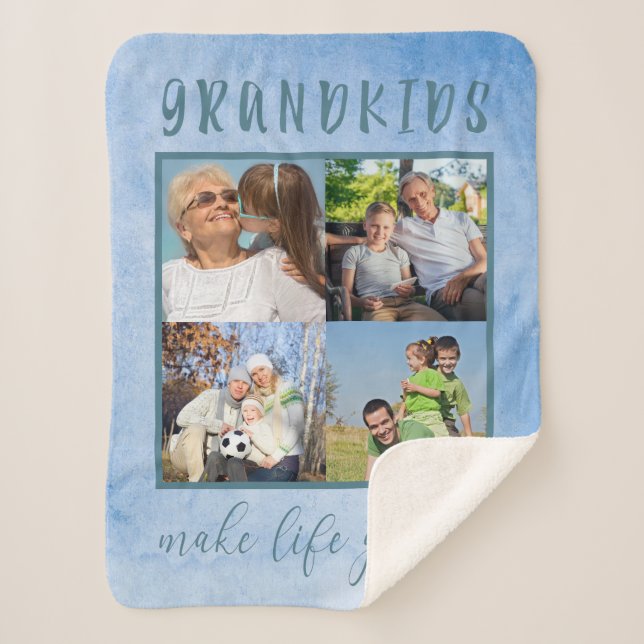 Photo Collage for Grandparents Blue Sherpa Blanket (Front)