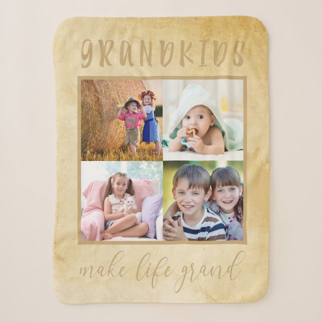 Photo Collage for Grandparents Rustic Cream Sherpa Blanket (Front)