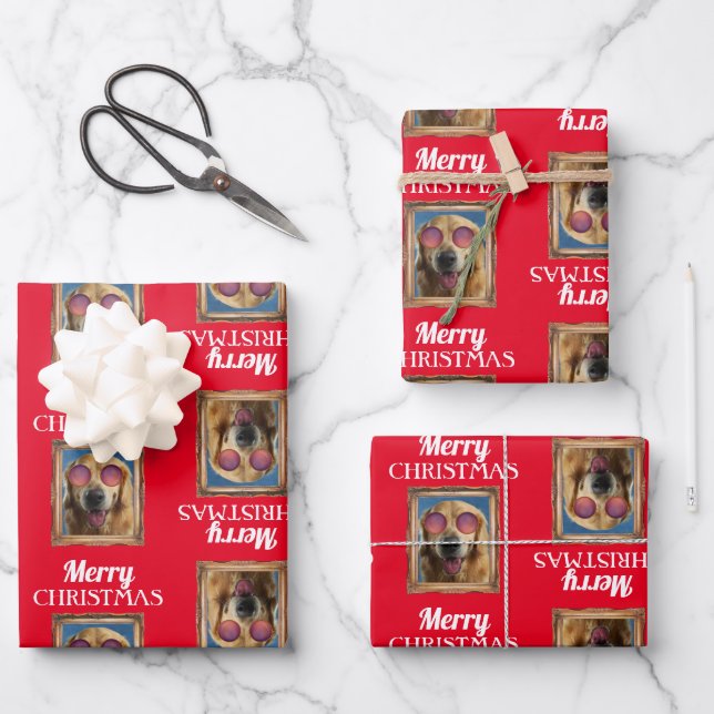 Photo Collage Frame Dogs Pets Family Christmas Wrapping Paper Sheet (Front)