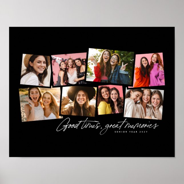 Photo collage fun personalized black white memory poster (Front)