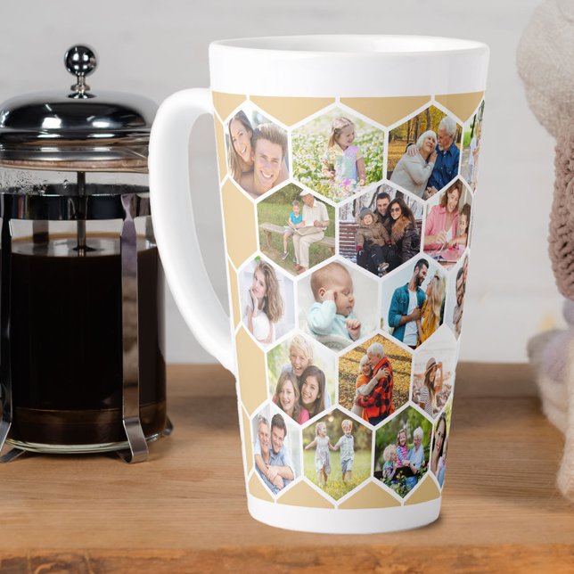 Photo Collage Geometric Hexagon 28 Picture Tall Latte Mug (Creator Uploaded)