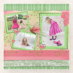 Photo Collage Girls Scrapbook Custom Glass Coaster