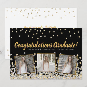Photo Collage Gold Silver Confetti Graduation Card