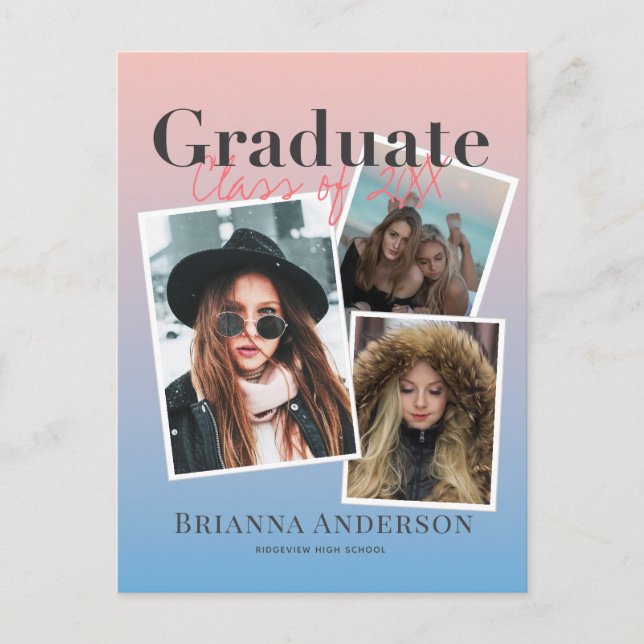 Photo Collage Gradient Graduation Announcement (Front)