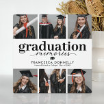 Photo Collage Graduation Memories Plaque<br><div class="desc">Modern graduation memories photo plaque featuring a simple white background,  a 6 photo collage of the graduate,  a mortarboard,  and a text template that is easy to personalize.</div>