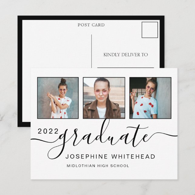 Photo Collage Graduation Minimal Postcard (Front/Back)